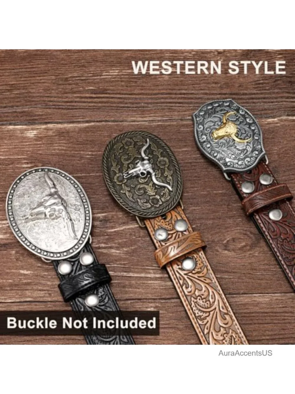 Western Belts Without Buckle - 3 Pack, Genuine Leather, Embossed Cowboy Belt